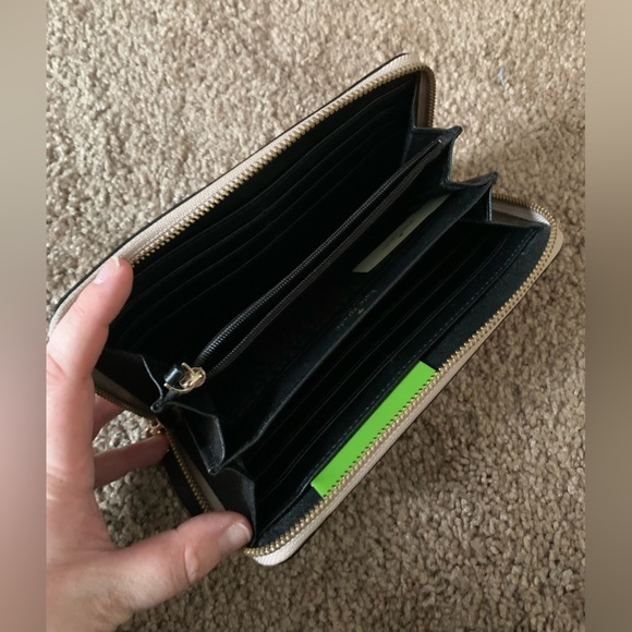 Kate Spade Zip Around Nude Black Color Block Stripe Wallet - Picture 4 of 4